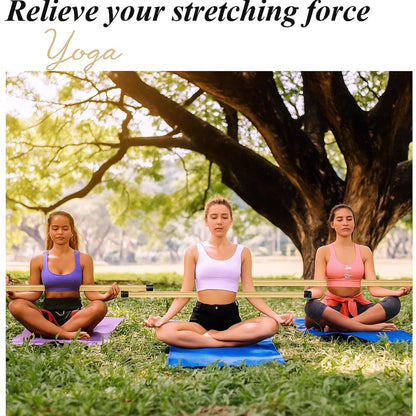 Hiboom 6/9 Pcs 5ft Yoga Stick Natural Bamboo Black Exercise Stick with Non-Slip Rubber Ends Stretching Tool Posture Corrector Stretch Tool for Flexibility, Workout, Balance Fitness(6 Pcs,Bamboo)