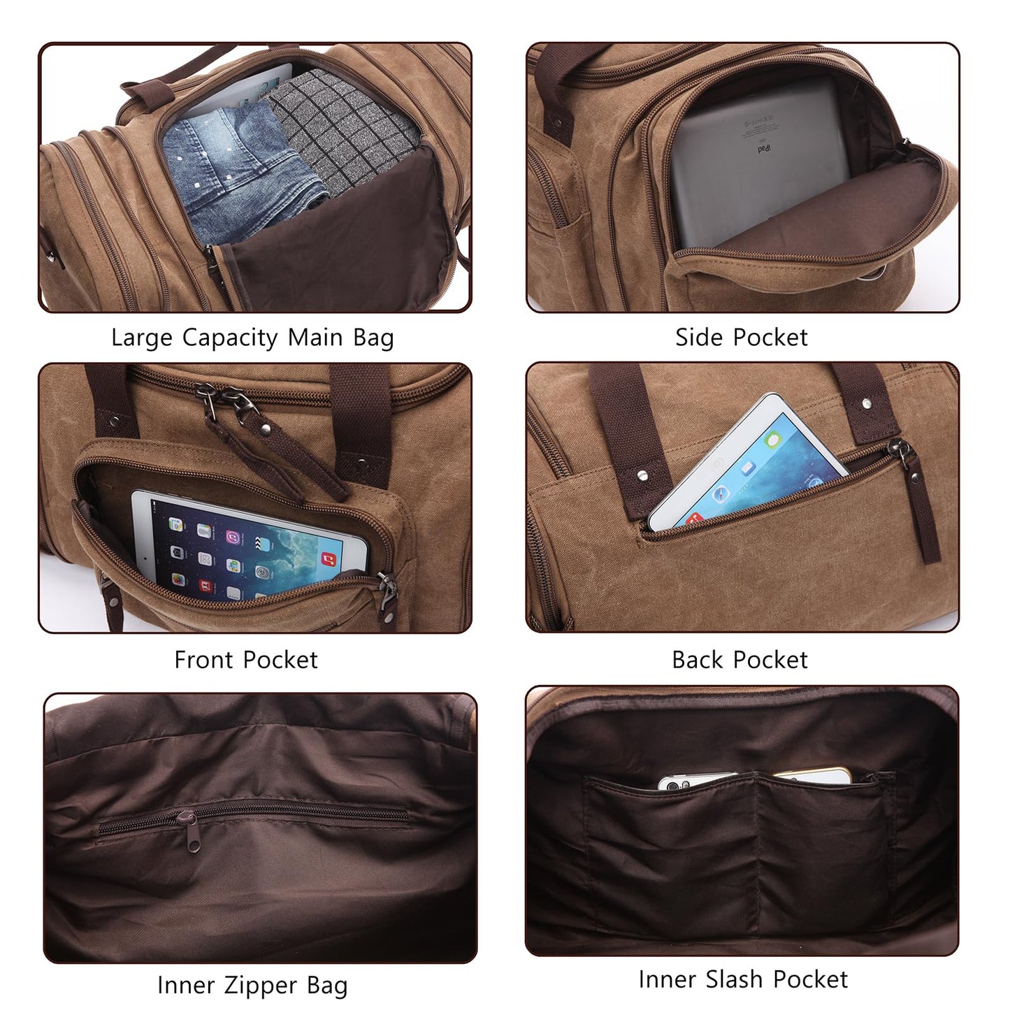 Travel bag large capacity men's luggage bag, expandable canvas leather 55 liters large capacity weekend hiking waterproof(green)