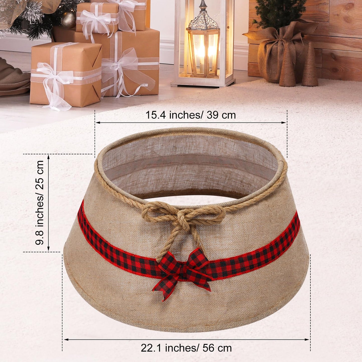 Outus Farmhouse Burlap Christmas Tree Collar Rustic Christmas Tree Ring Easy Set Up for Holiday Xmas Decor(Ribbons)