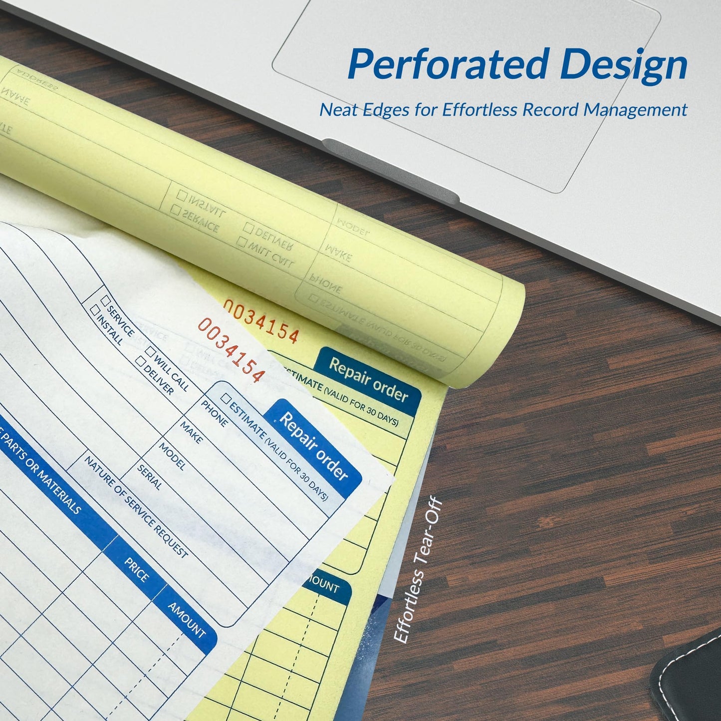 Harfesto Repair Order Book, 2 Part Carbonless Job Work Order Forms - White/Yellow, 5-7/10 x 8-1/4 Inches, Invoice Receipt Book for Small Business, Consecutively Numbered, 100 Sets (2 Packs)