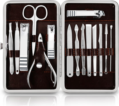 Utopia Care Nail Clippers Professional Nail Kit or Manicure Kit for Women and Men, Stocking Stuffers or Groomsmen Gifts 16Pcs Pedicure Set for Fingernail, Toenail Clippers with Travel Case