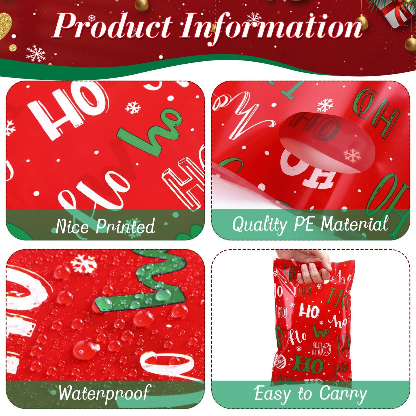 Teenyyou 60 Pcs Christmas Party Gift Bags Plastic Treat Bags with Handles Green Plaid Stripes Snowflakes Red Truck Candy Goodie Handbags for Festive Holiday Winter Theme Favors Supplies