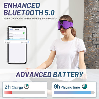 Boodlab Sleep Headphones Bluetooth Sleep Mask, 3D Sleep Eye Mask with Ultra-Thin HD Stereo Speakers Washable Adjustable for Sleeping Side Sleepers, Air Travel,Yoga,Meditation,Holiday (Purple)