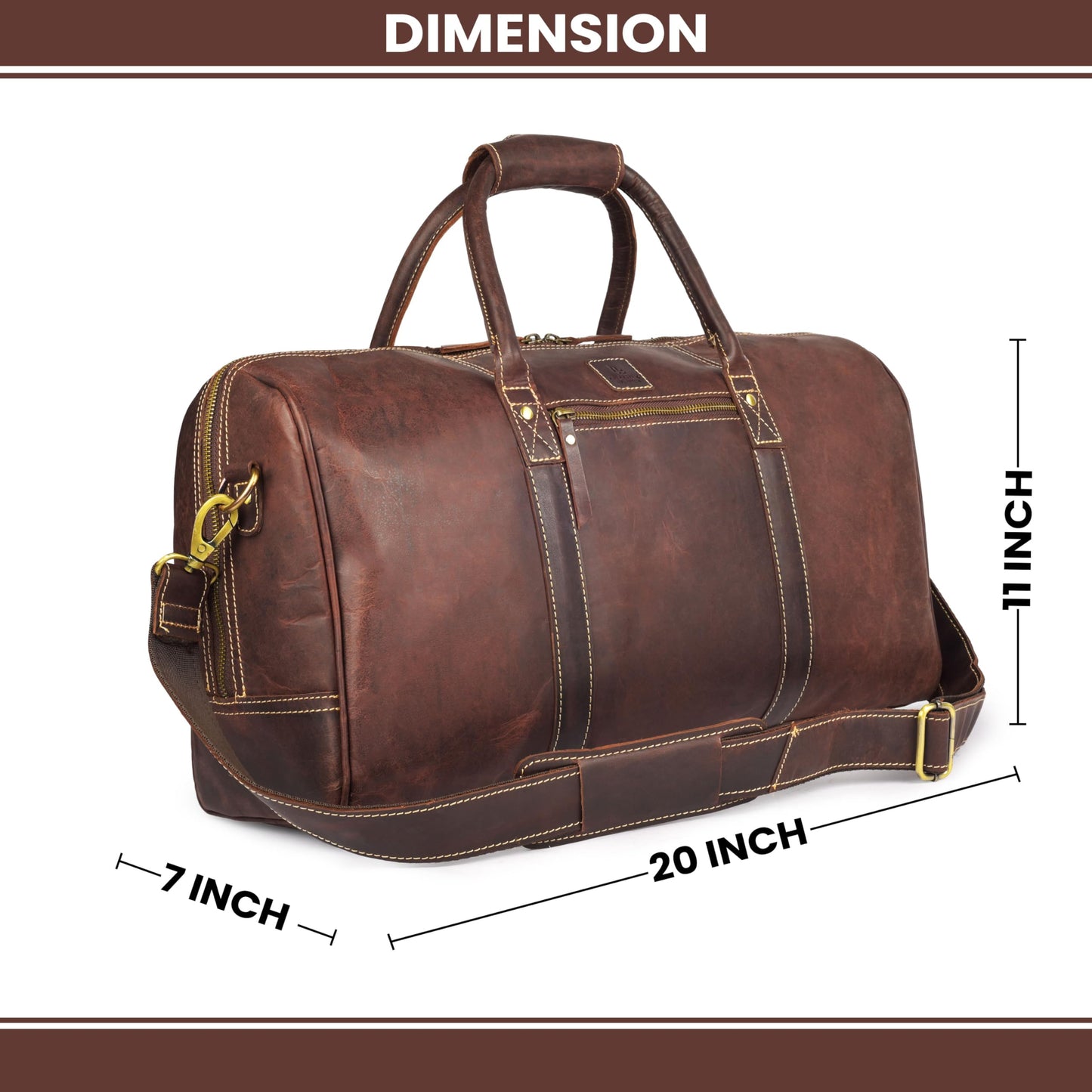 Genuine Leather Duffle Bag for Men & Women – Stylish Travel Weekender Bag with Shoulder Strap – Overnight, Gym, or Carry-On Luggage Bag - Mulburry Brown