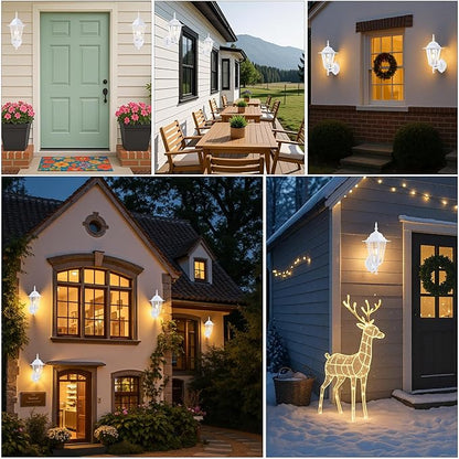 GRUENLICH Dusk to Dawn Outdoor Wall Sconce, Exterior Front Porch Lighting with Clear Glass, White Aluminum Outside Coach Light for Patio Doorway Garage, 2 Pack