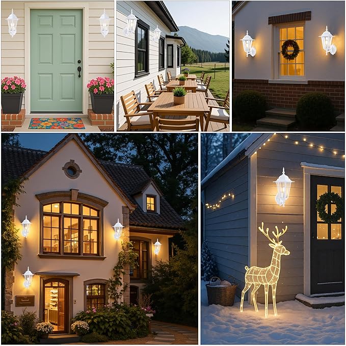 GRUENLICH Dusk to Dawn Outdoor Wall Sconce, Exterior Front Porch Lighting with Clear Glass, White Aluminum Outside Coach Light for Patio Doorway Garage, 1 Pack