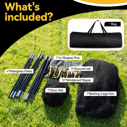 Batting Cages for Backyard, 22FT Baseball Cage with Heavy-Duty Net Portable Backyard Batting Cage for BaseballSoftball Training 4-Layer Polyester Complimentary Handbag