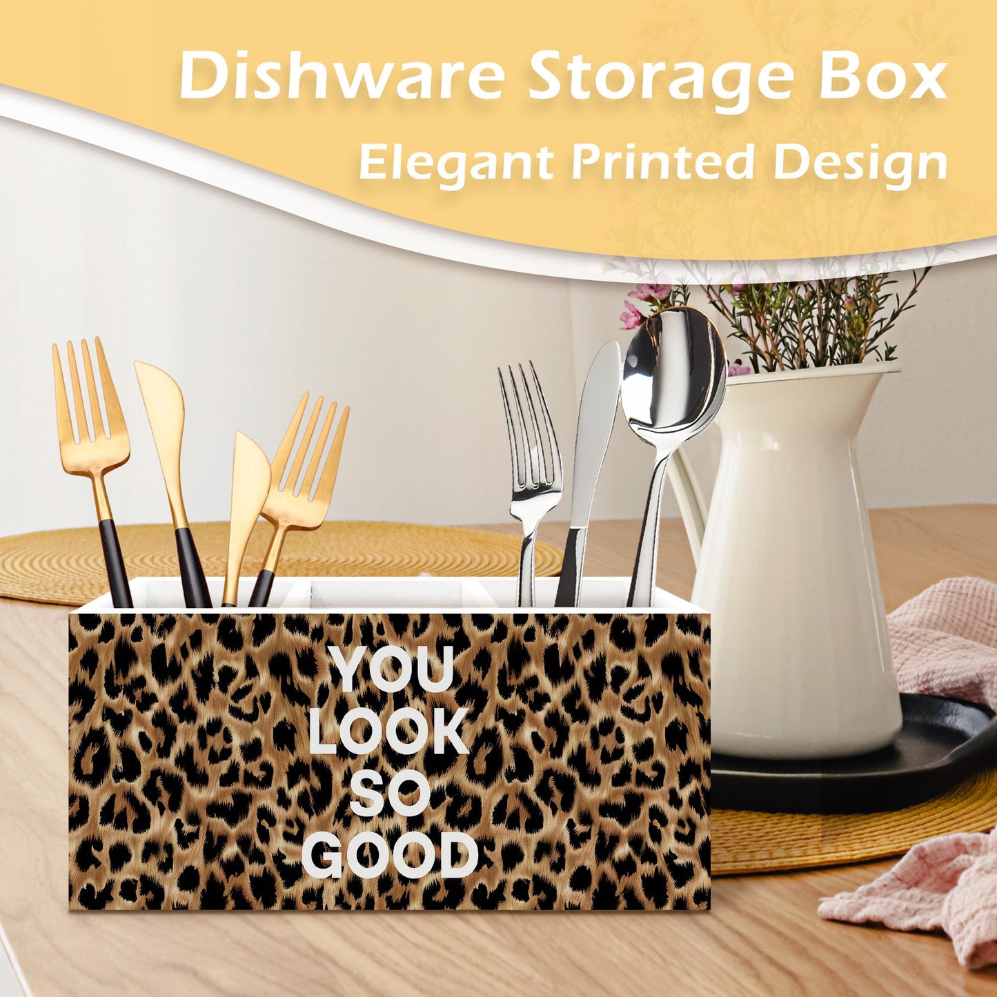 Foyoulame Inspirational Leopard Print Pen Pencil Holder, Cheetah Desk Accessories, Trendy Leopard Print You Look So Good Wooden Pen Pencil Organizer for Y2k Room Dorm Desk Decor