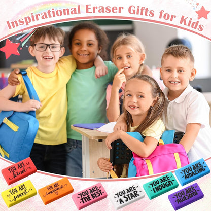PerKoop 50 Pcs Inspirational Erasers Bulk Back to School Gifts Colorful Motivational Pencil Erasers for Kids First Day of School Favors for Students Teachers Classroom Office Supplies