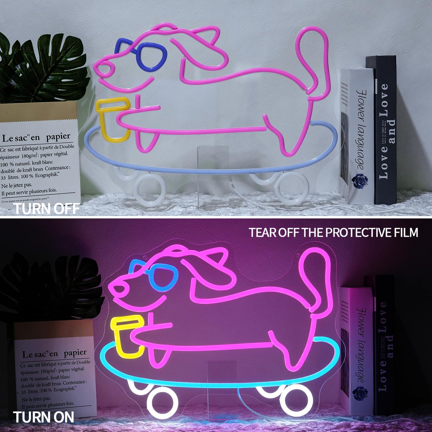 Runalosa Skateboarding Dachshund Neon Sign Dimmable Skateboard Dog Neon Light Sign for Wall Decor Cute Led Signs for Bar Cafe Party Bedroom Pet Shop Kids Room Decor Birthday Gift 16.5" x 12.2"