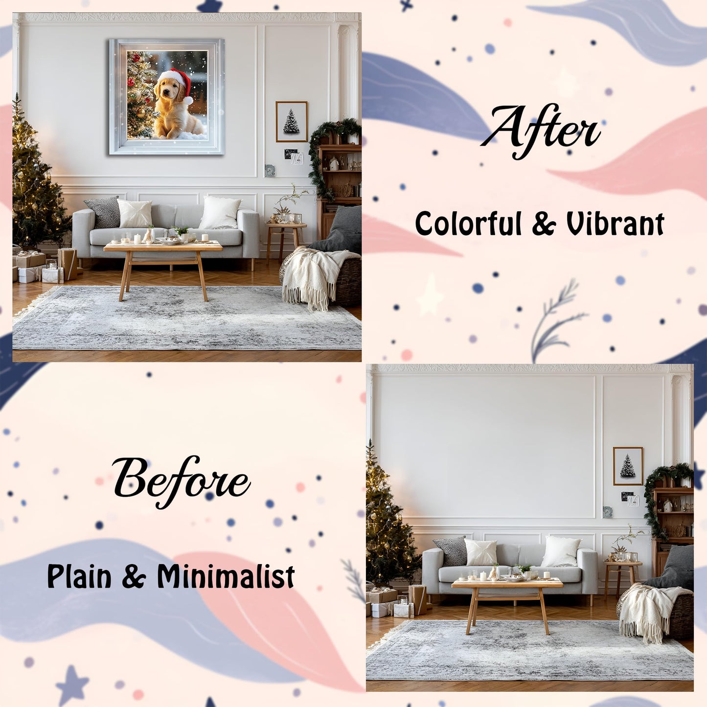AMAZING WALL Peel and Stick Christmas Faux Window Sticker–Cute Puppy Holiday Wall Décor, Removable 3D Effect Festive Window Scene for Living Room,Bedroom,Office,31.5x31.5in/2PCS