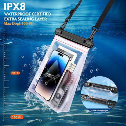 PEDVSTY Large Waterproof Phone Pouch [with Sealing Strip], Cell Phone Dry Bag for iPhone 16 15 14 13 Pro Max Galaxy S25 S24 S23 S22 All Devices, Floating Water Proof Bag for Beach Water Park White
