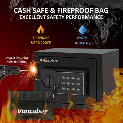 Voncabay Money Safe Box for Home with Sensor Light and Mute Function & Fireproof Security Safe Box for Money Safe with Emergency Power Outlet, Lock Box Fireproof Safe with Digital Keypad