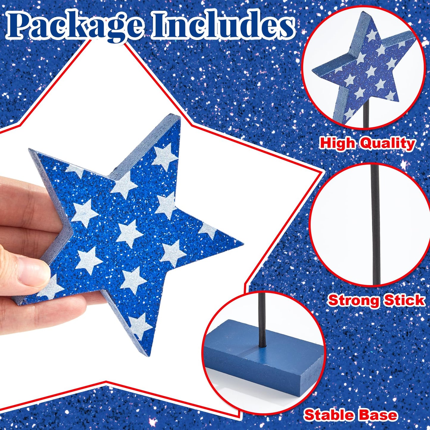 6Pcs Patriotic Memorial Day Tiered Tray Decor 250th Anniversary Wooden Star Set Memorial Red White and Blue Table Centerpiece Sign Decoration for Veterans Labor 4th of July Home Office Patriotic Party
