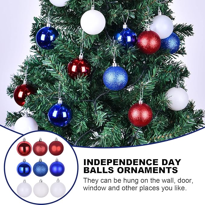 30ct Halloween Ball Ornaments, Shatterproof Halloween Tree Decorations, Perfect Hanging Ball for Indoor/Outdoor Holiday Party Decor (Red, Blue & White, 2.36'')