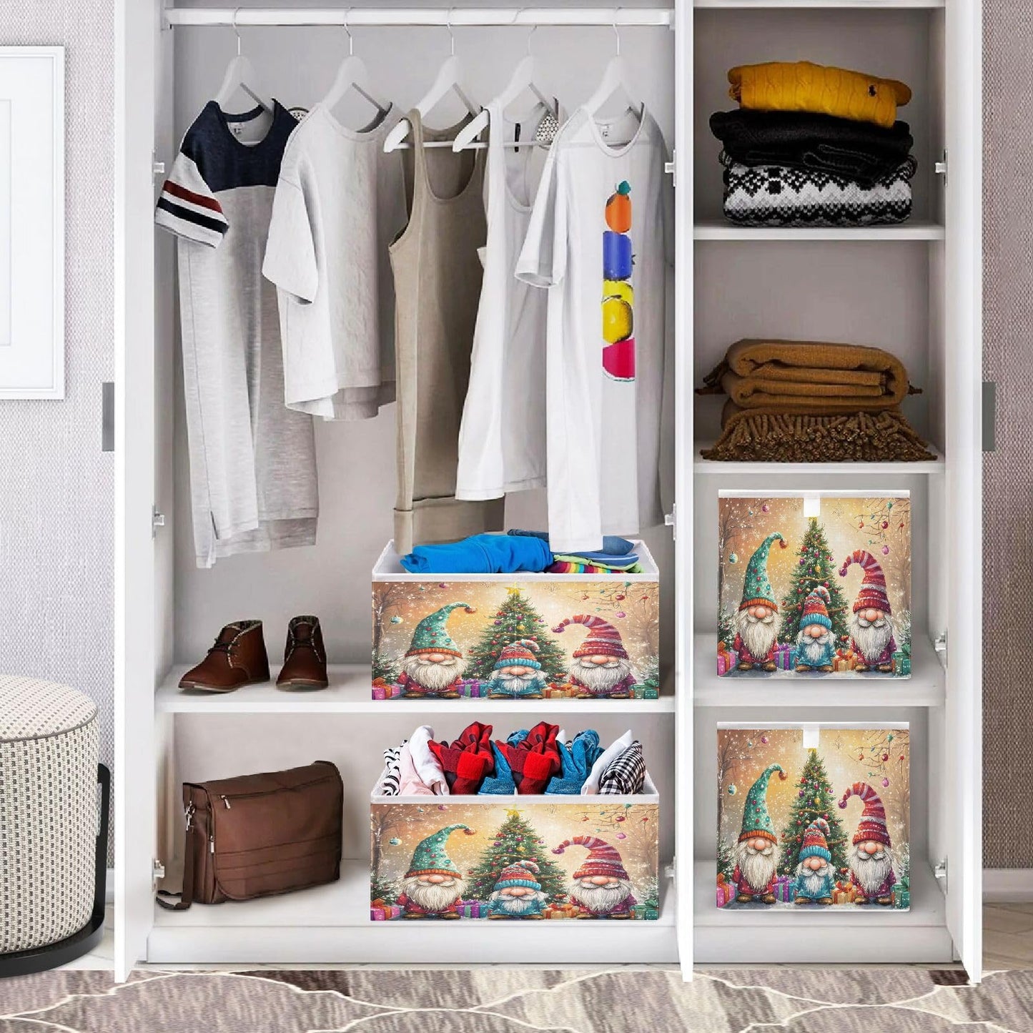 senya Large Storage Bins Gnomes Hats Christmas Collapsible Foldable Storage Cubes Fabric Basket Closet Organizer Containers Box for Home Bedroom Office 15.7 x 10.6 x 6.9in