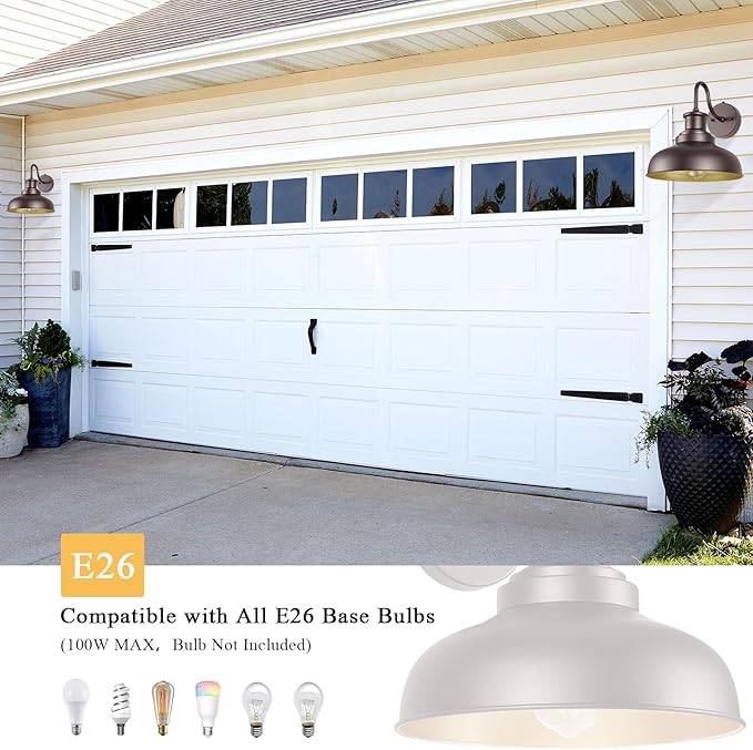 Dusk to Dawn Outdoor Gooseneck Barn Lights Outdoor Wall Sconces Farmhouse Exterior Wall Mount Light Vintage Outside Lighting Fixture Industrial Bronze Lantern for Porch Garage Shed Patio, 2 Pack