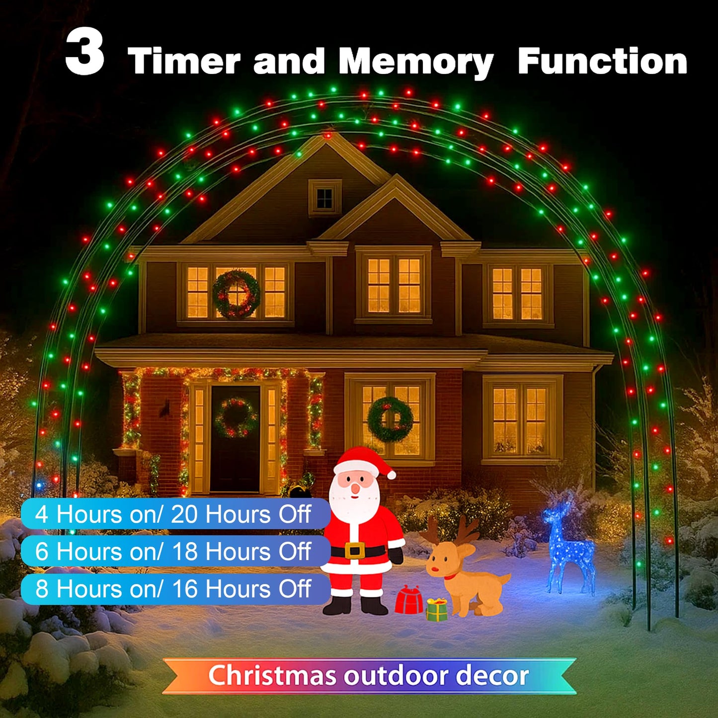Domolli Christmas Lights 500LED 164FT, Waterproof Christmas Tree Lights with 8 Modes, Remote Control 3 Timers & Memory Function Xmas Decorations for House and Holiday (Red and Green)