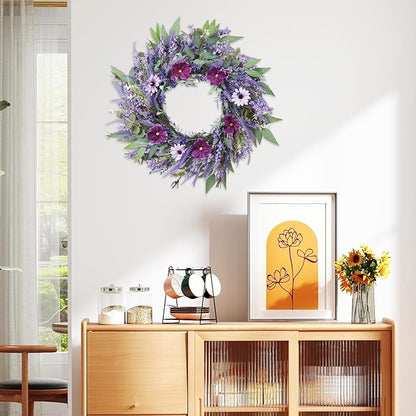 24" Lavender Wreath for Front Door - Artificial Floral Lush Summer Wreath with Adjustable Headband & DIY Decor for Wall, Home, Wedding, Party, Christmas (Purple)