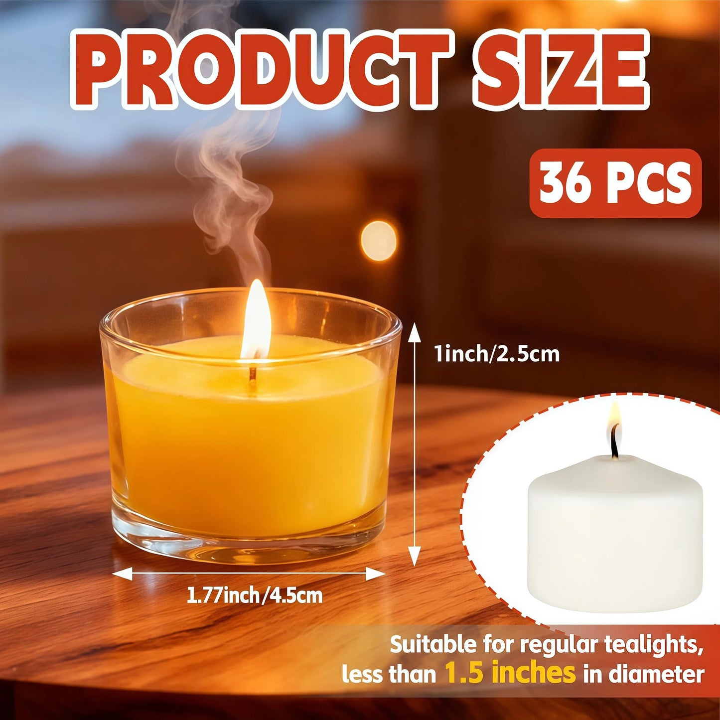 UPlama 36 Pack Clear Glass Tealight Candle Holders, 1.8 Inch Wide x 1 Inch High, for 1.5" Tealights, Bulk for Wedding Centerpieces, Party, Dinner, Home Decor