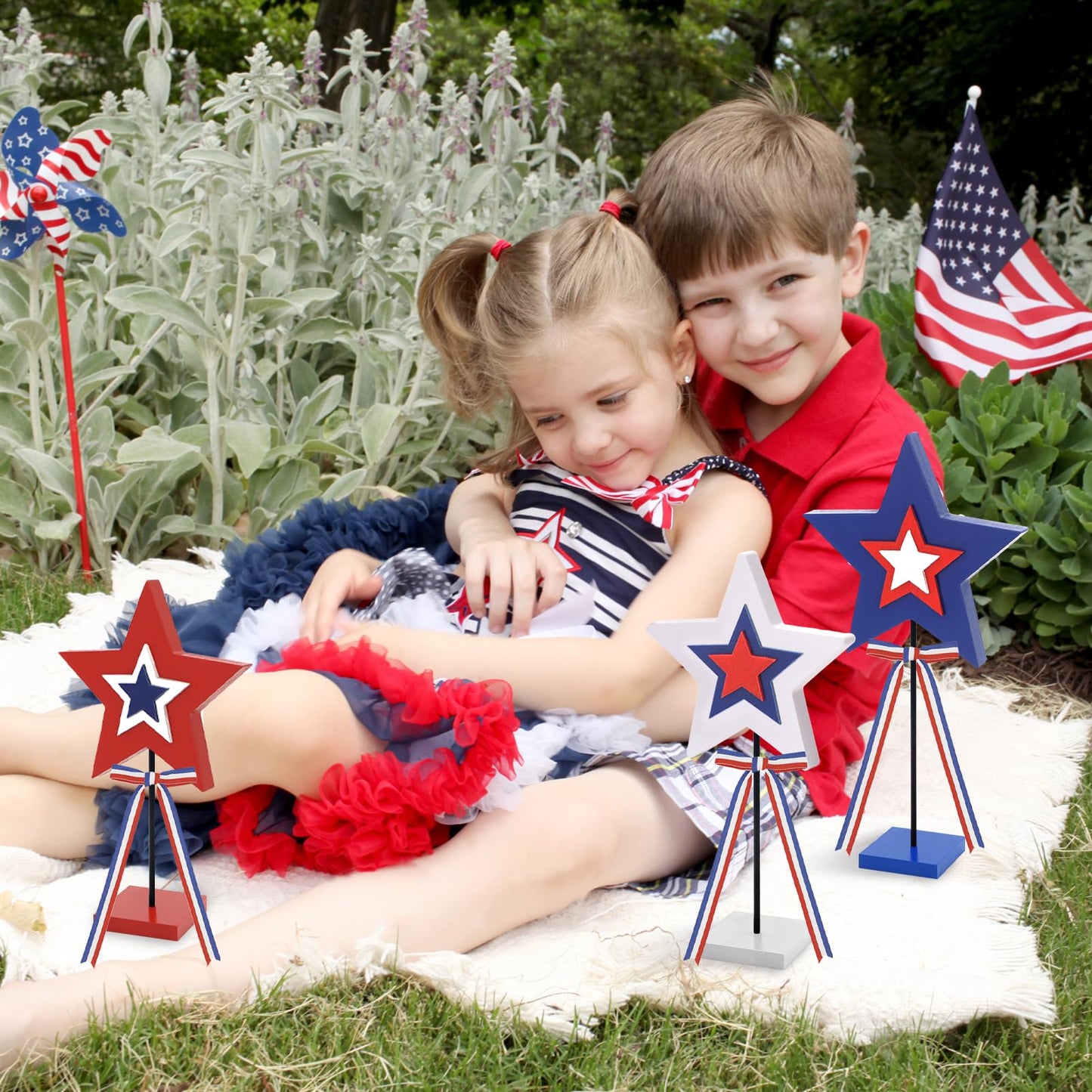 4th of July Table Decorations, 3 PCS Red White and Blue Patriotic Decor