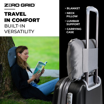 Lightweight Travel Blanket - Premium & Compact Airplane Wearable Blanket with Neck Snaps, Cozy Foot Pockets, Zipper Pouch - Converts into Soft Pillow - Designed for Ultimate Comfort - Shadow
