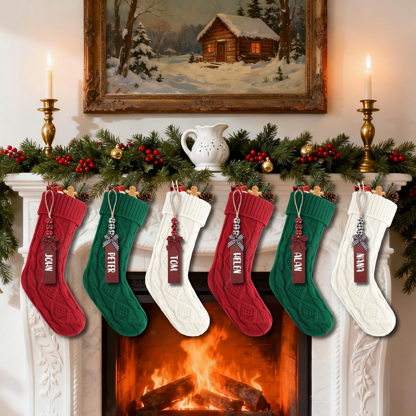 Suranew Christmas Stockings, Personalized Christmas Stockings 18 Inches Large Size Cable Knitted Stocking Gifts in Red, White, Green