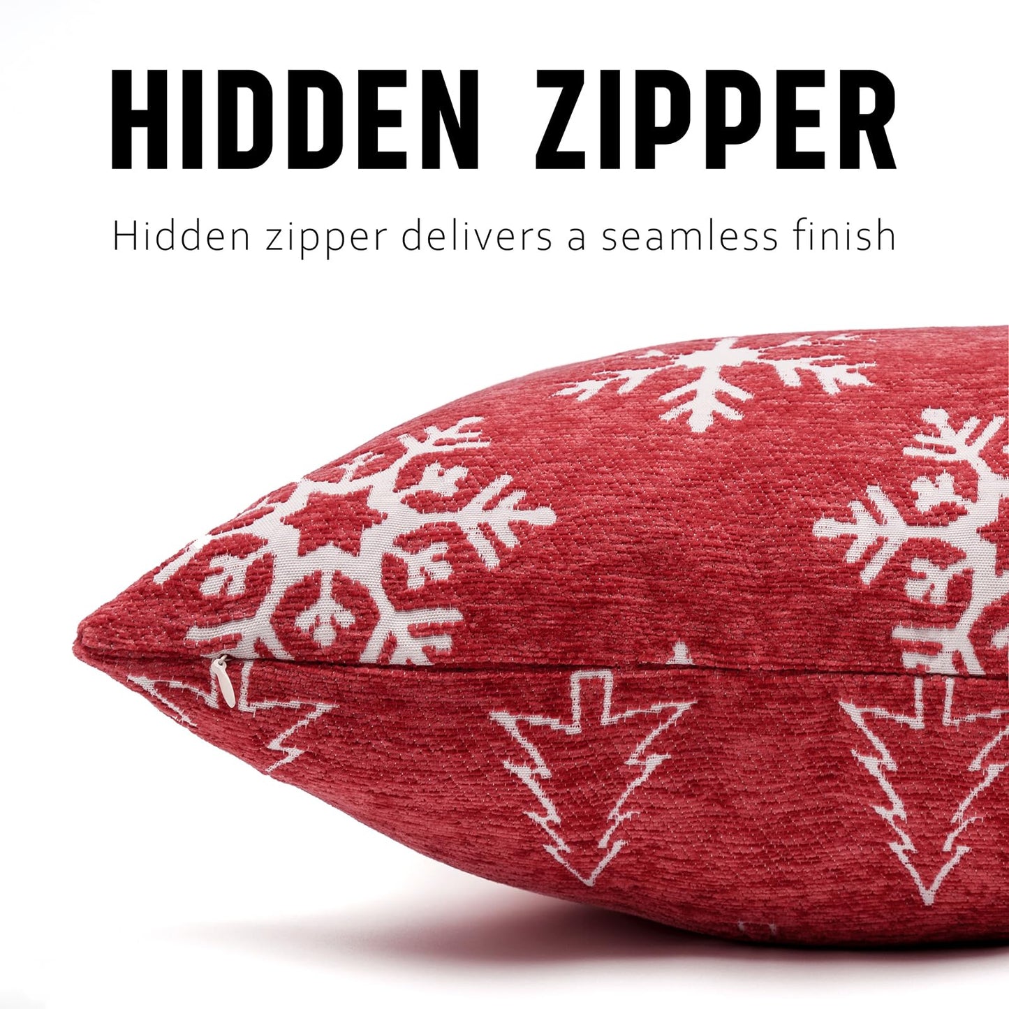 Auomily 2 Pack Christmas Pillow Covers 18x18, Chenille Double-Sided Snowflake & Christmas Tree Decorative Throw Pillow Cases, Soft Farmhouse Holiday Cushion Covers for Sofa Couch Bed(Red,18x18)
