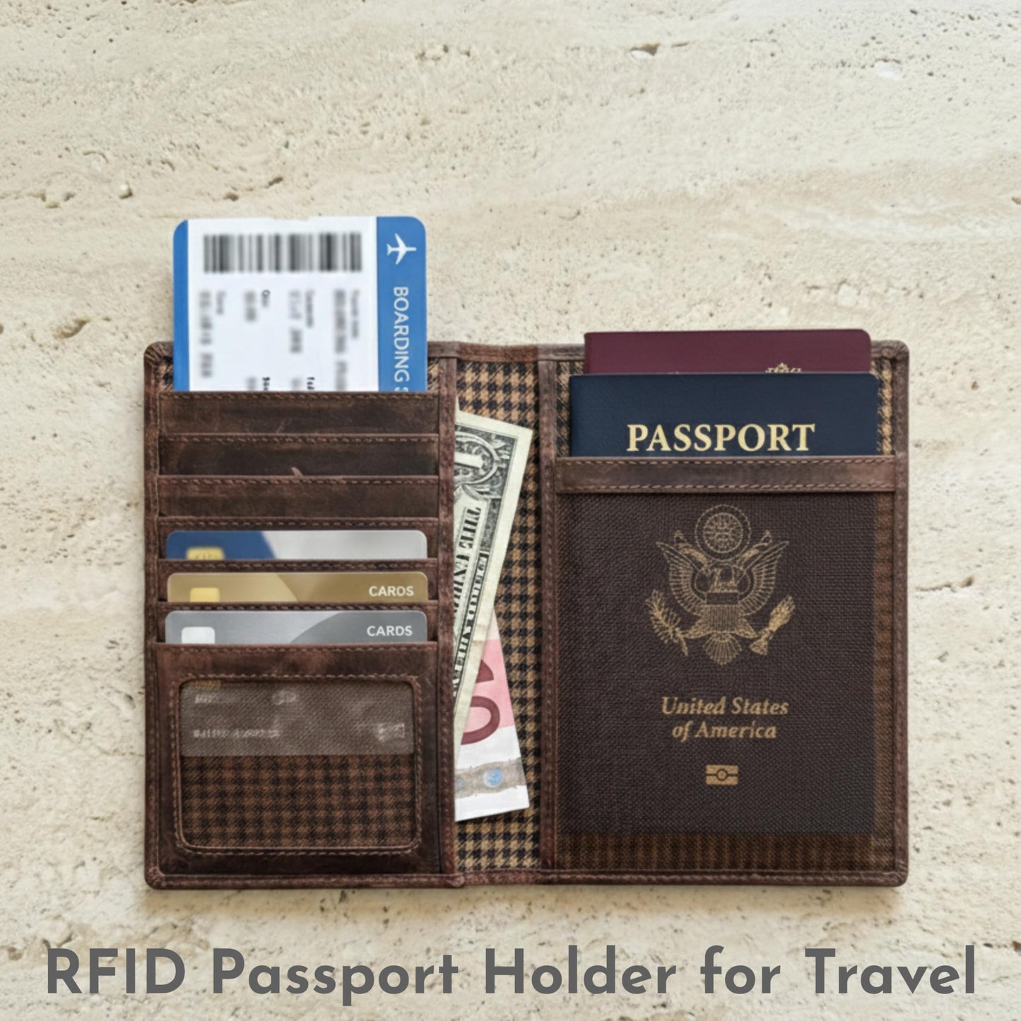 SETTINI Passport Holder for Travel with AirTag Holder – Genuine Leather RFID Blocking Wallet with Compass Design, 6 Card Slots & ID Window, Gift-Ready Box (AirTag Not Included)
