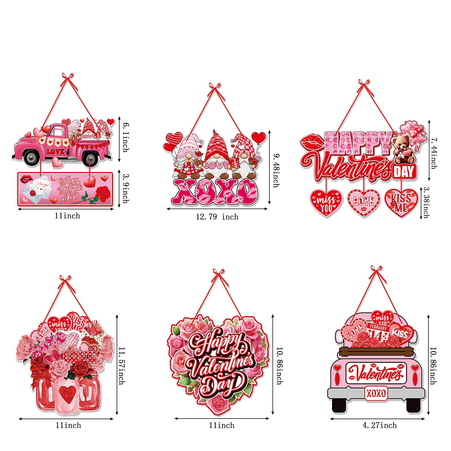 Pink-Red Valentines-Day Front-Porch Door Hanger-Decor - 6pcs Love Romantic Special Night Galentines Party Paper Signs Banners,Engagement Wedding Anniversary Wall Hanging Decorations Lasting Surprise
