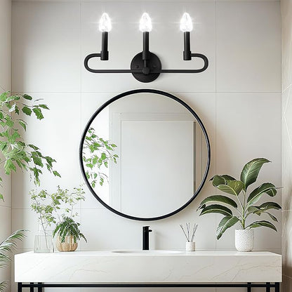 Farmhouse and Modern Bathroom Lighting Fixtures Over Mirror, 3 Light Matte Black Bathroom Vanity Lights, Crystal Bathrooms Wall Sconces(Includes Bulb)