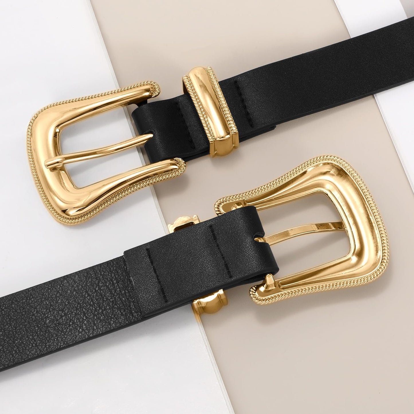 XZQTIVE Women's Leather Belt for Jeans Pants Dresses Fashion Ladies Western Leather Belt Gold Buckle, Black