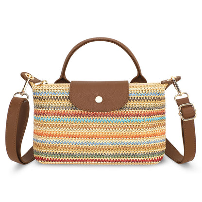 BBORGDC Straw Crossbody Bag for Women, Small Woven Mini Tote Purse, Colorful Striped Summer Beach Shoulder Handbag with Top Handle, RFID, Lightweight Travel Daily Bag