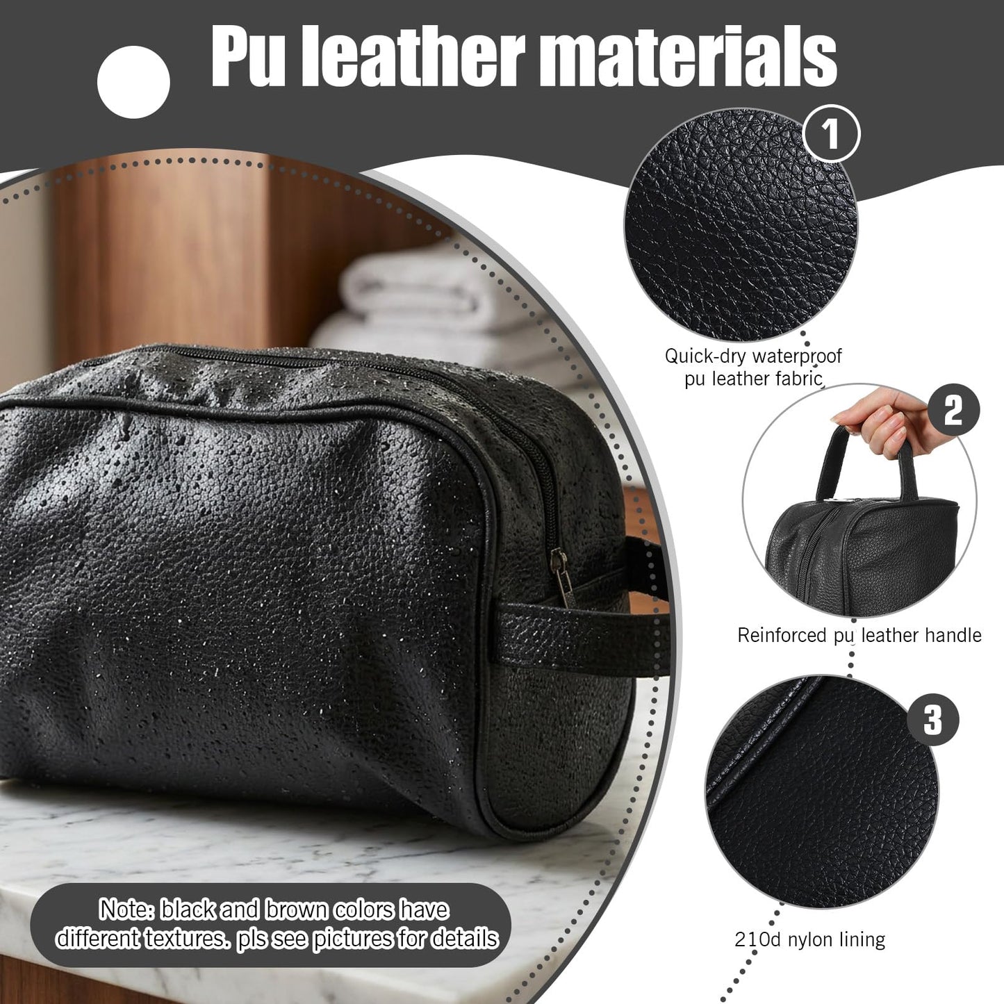 6 PCS Leather Toiletry Bag Bulk, Personalized Toiletry Bag for Men PU Leather Groomsmen Bags Waterproof Travel Toiletries Bags Large Capacity for Organization of Toiletries and Cosmetics-3 Colors