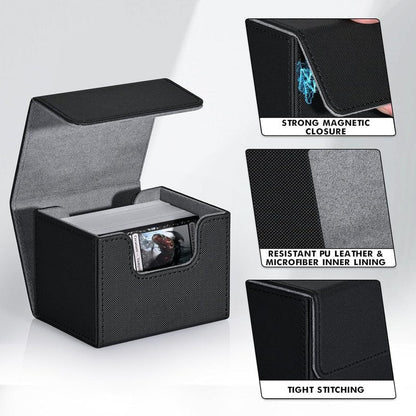 ZLCA Trading Card Deck Box - Leather Magnetic Storage for 120+ MTG Cards | Fits Magic the Gathering (Black)