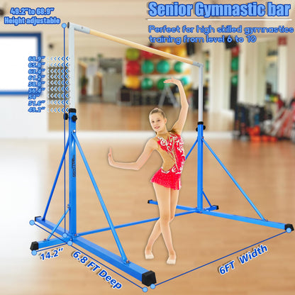 Seliyoo Gymnastics Bar,Gymnastic Bar For Kids,6FT Tall, 7.2 FT Base Length,Height Adjustable 49.2" to 68.9", Big Triangle Support,Senior Gym Equipment Girls Home,Gym Center,Weight Limit 550 LBS