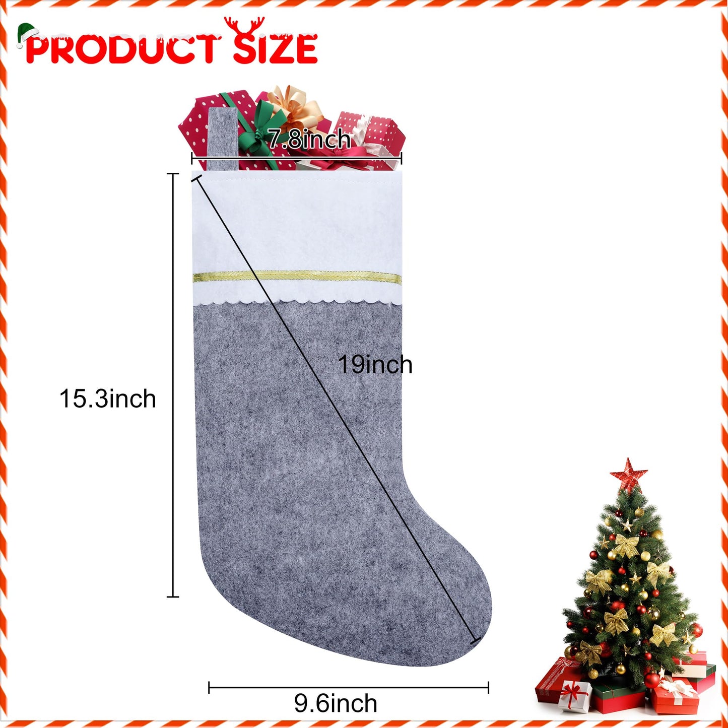 Subyan 12 Pack Felt Christmas Stockings, 19 Inches Red and Green Christmas Stocking Hanging Ornaments with Gold Trim for Family Christmas Holiday Decorations DIY Craft Large Xmas Stocking