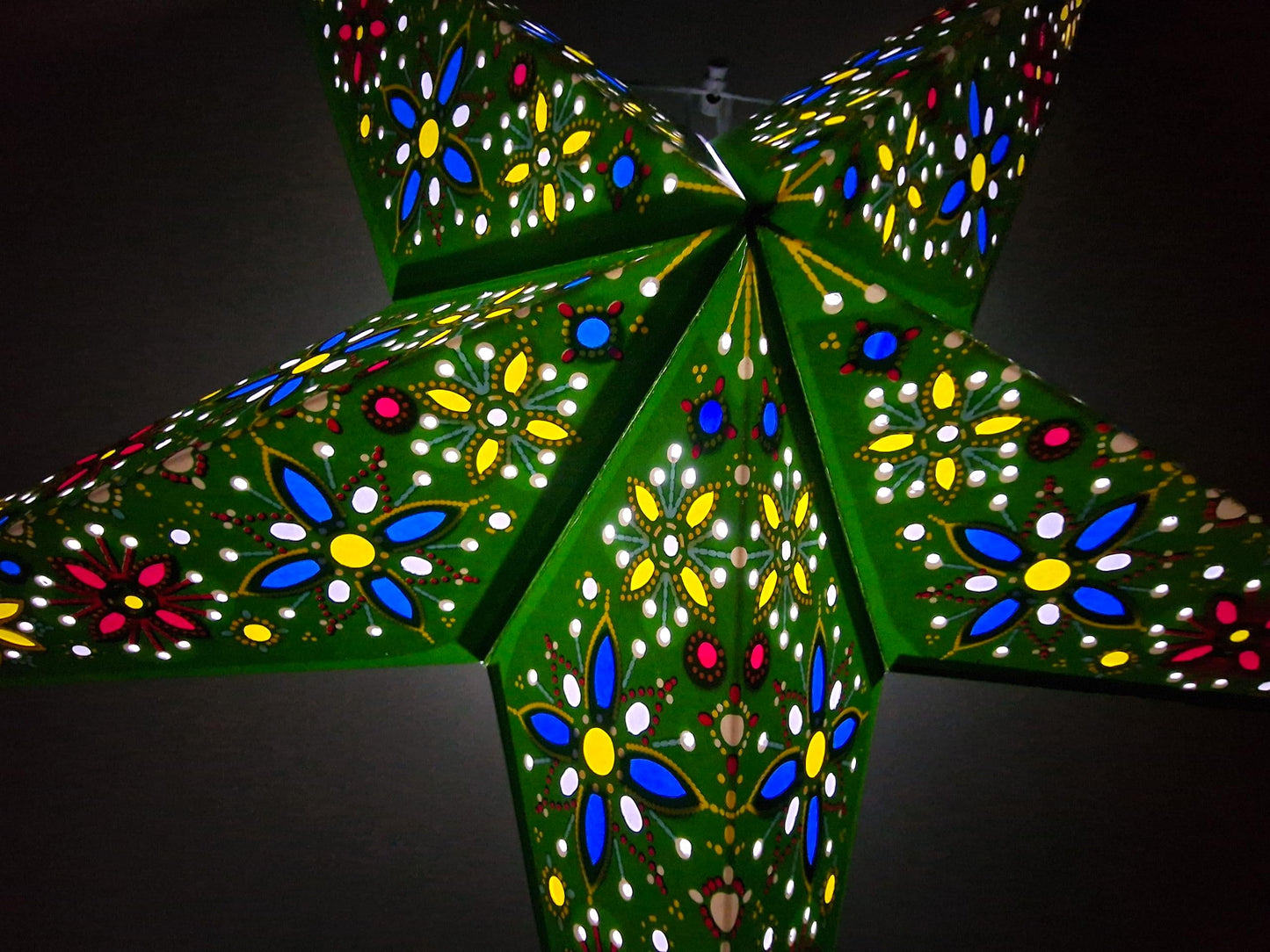 YEPSIO Lantern Lampshade Paper Star Light Shades Large 60cm Hanging Decorations for Christmas Wedding Home Decoration Birthday Party Foldable 5 Pointed Star (Green, Blue, Yellow)