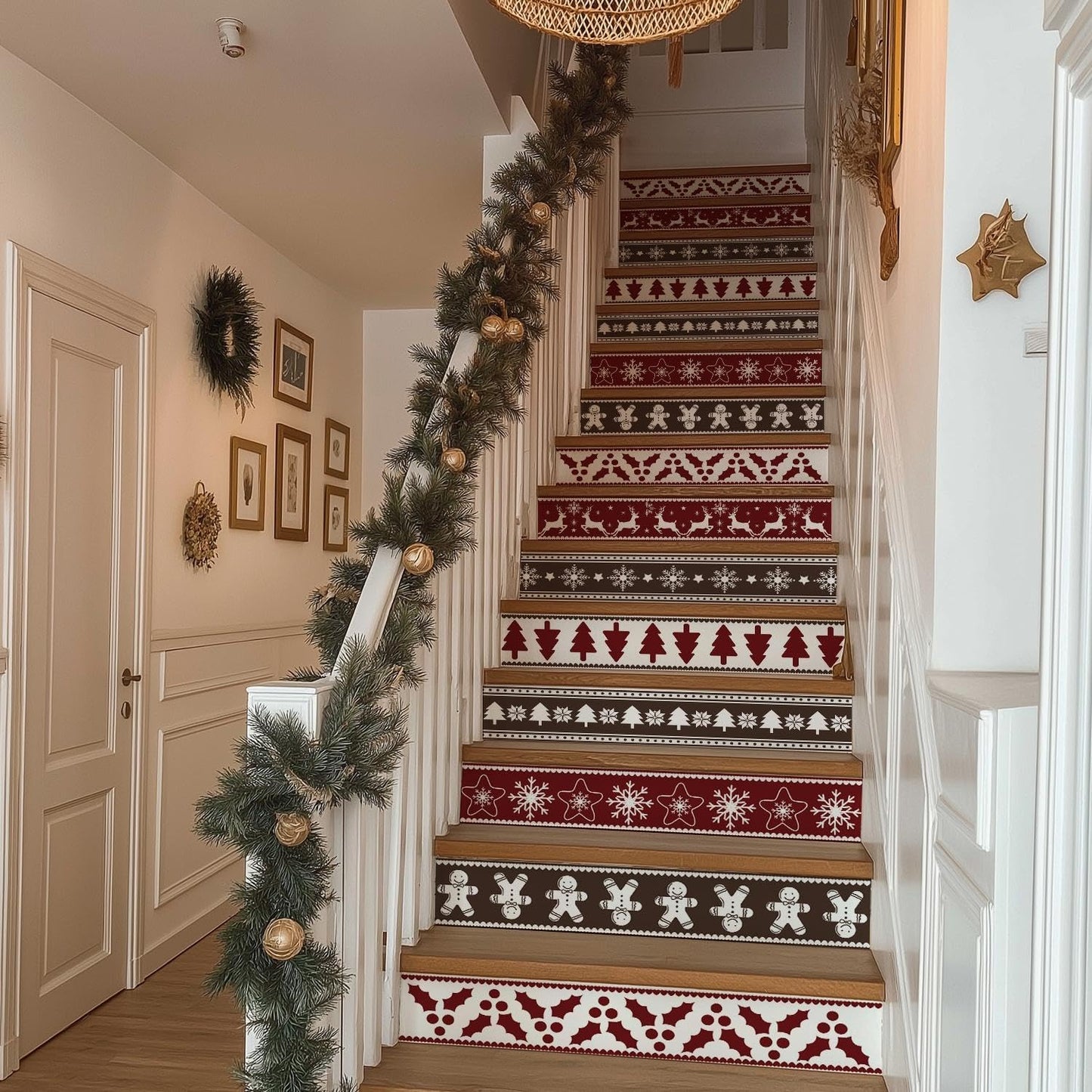 Funlife Christmas Peel and Stick Stair Risers Decals Staircase Christmas Decorations, 39.37"x7.09" Xams Pattern 14PCS