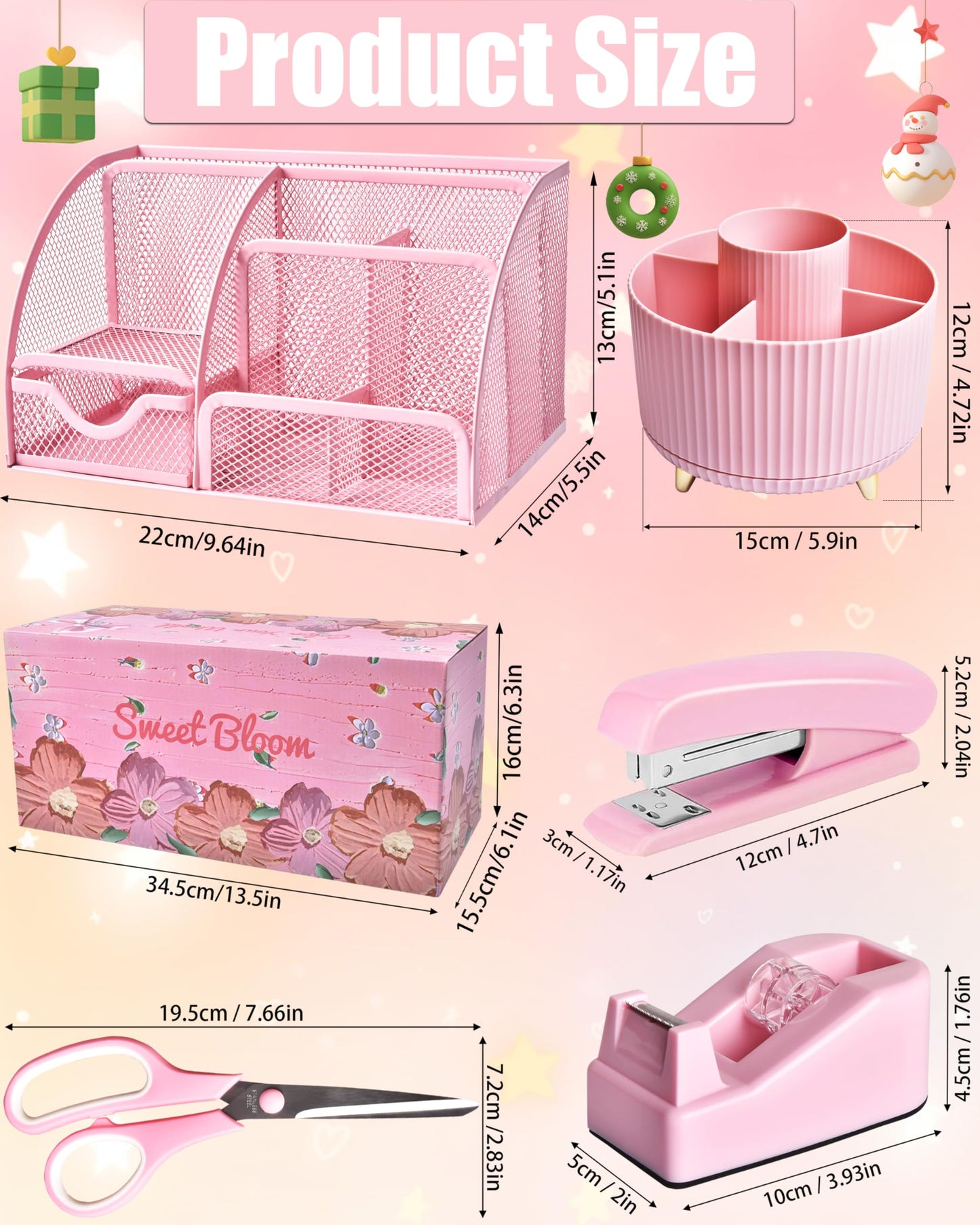 LXEVIHK 21Pcs Pink Desk Organizers and Accessories With Mesh Desk Organizer and 360°Rotating Pen Holder and a Lot of Office Pink Office Supplies Beautifully Presented in a Gift Box
