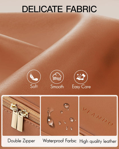 Vlando Travel Makeup Bag,Small Makeup Bag for Women,Gifts for Women Girls, Makeup Pouch Purse Travel Essentials Toiletries-Brown