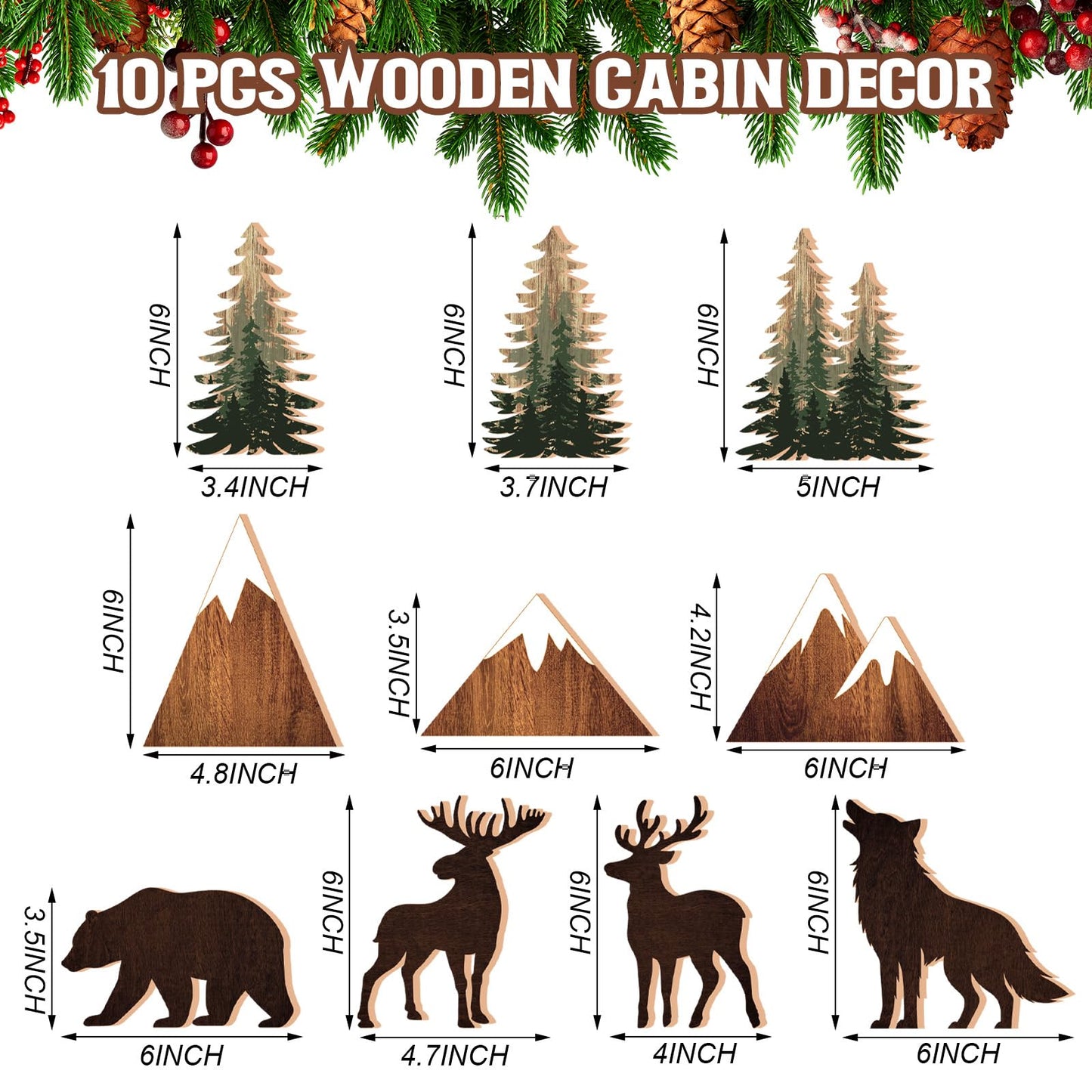 DoubleFill 10 Pcs Cabin Shelf Decor Wooden Forest Animals Bear Mountain Pine Tree Sign Rustic Woodland Decor for Cabin Farmhouse Table Centerpiece Home Office Decoration