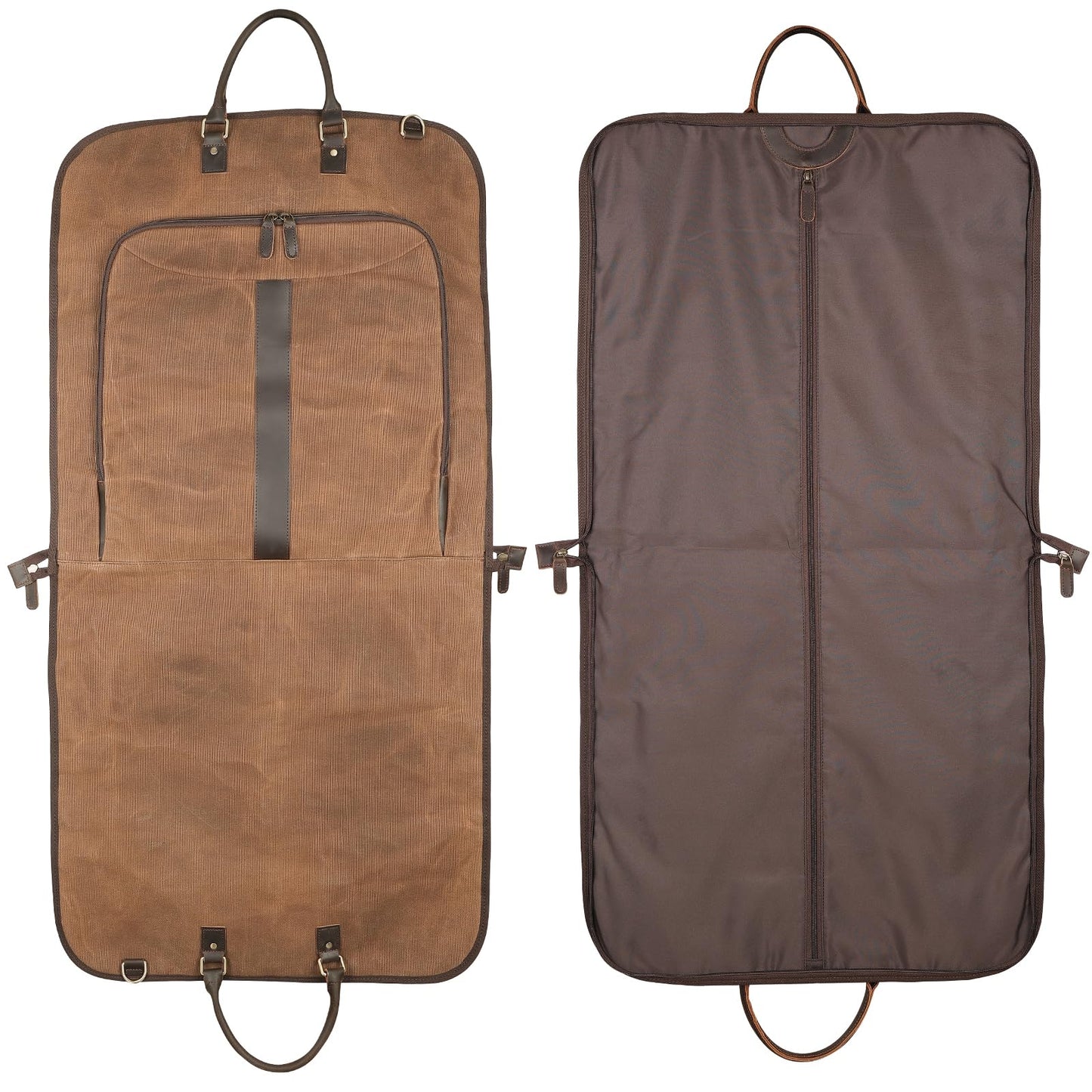 Polare Waxed Canvas Full Grain Leather Trim Garment Carry On Bag for Travel, Foldable Hanging Suitcase Weekender Dust-Proof Garment Waterproof Cover with YKK Zipper and Adjustable Strap