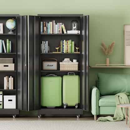 INTERGREAT 73" H Metal Storage Cabinet with Wheels, Locking Doors and Adjustable Shelves, Black Rolling Steel Tool Cabinet for Home Office, Garage, Warehouse