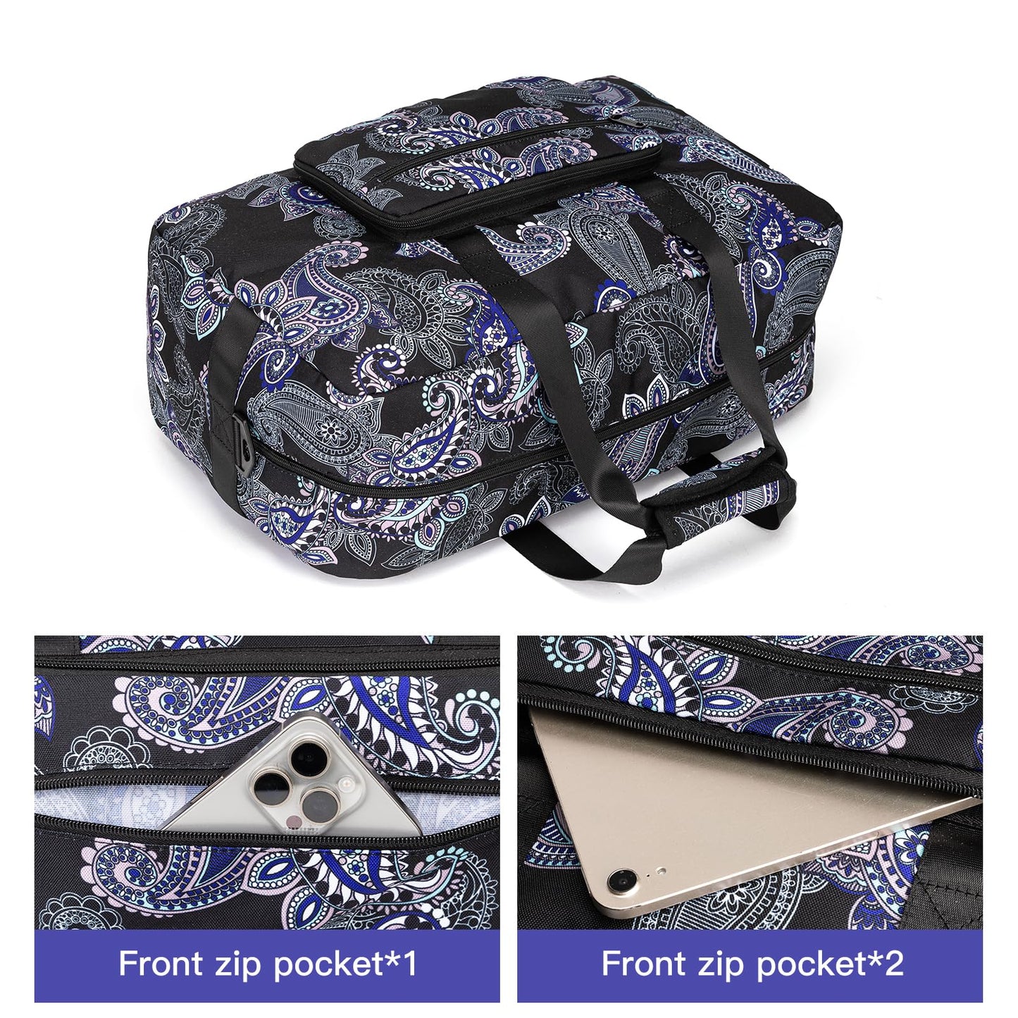 F.FETIVIN Weekender Bag Carry On Travel Duffle Bag Medium Overnight Bag for Women(Black Paisley)