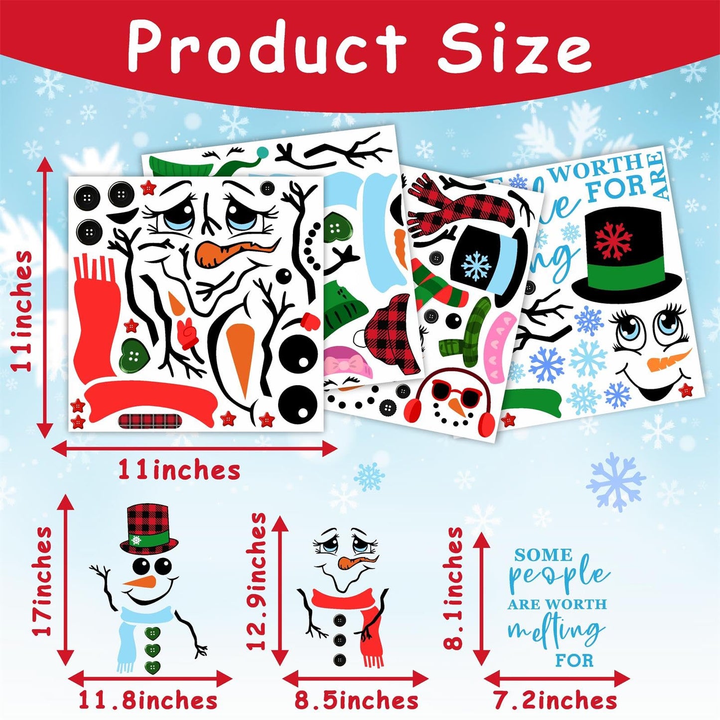 Funny Snowman Decals Christmas Snowman Faces Stickers for Glass Window Stickers Clings Christmas Ornaments Decals for Crafts Cute Cartoon DIY Snowman Faces Stickers Party Supplies Decorations