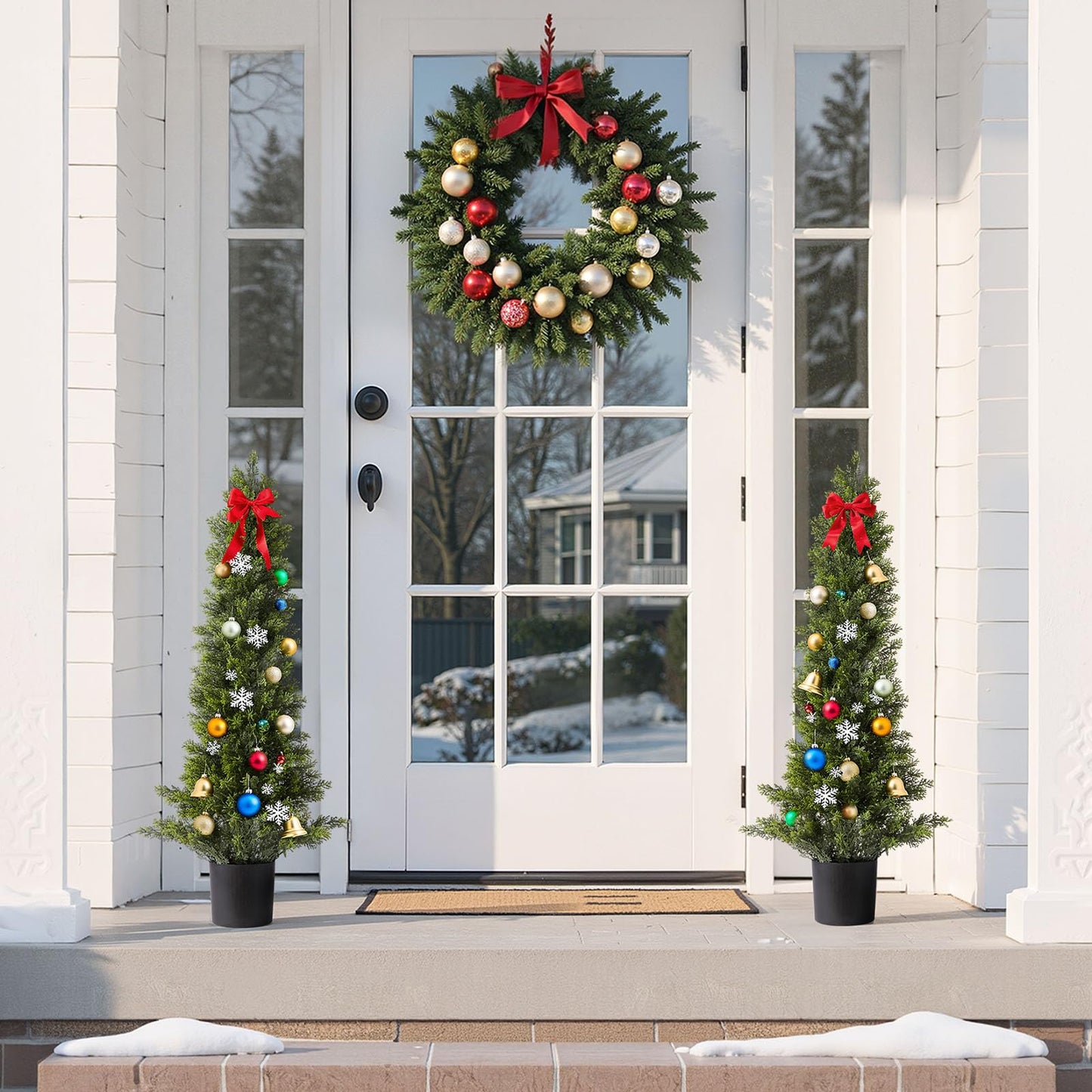 VEVOR Artificial Cedar Topiary Trees, 36 inch 2 Set Faux Pine Shrubs Plants, Fake Silk Tree Look Real, Easy Assembly for Decor Front Porch Outdoor Patio Garden Balcony Backyard Indoor Office（3FT