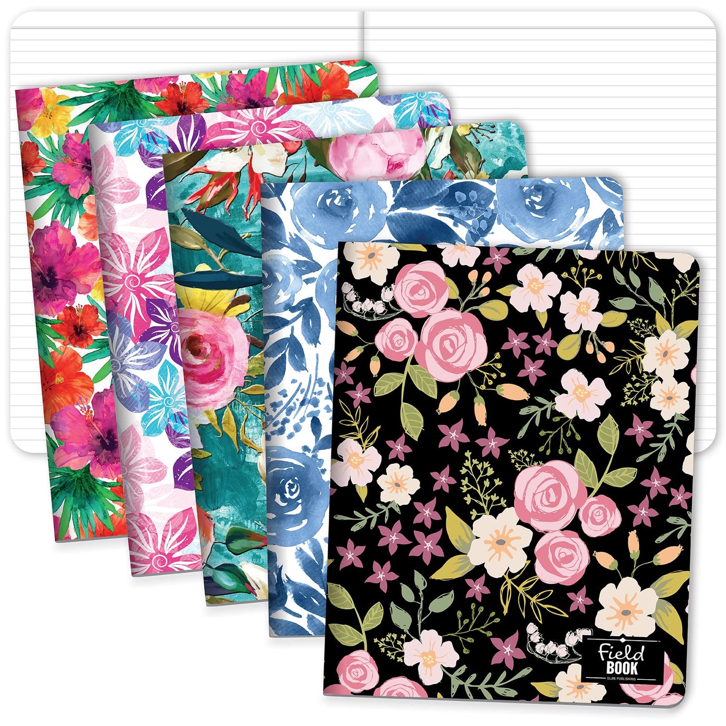 Elan Publishing Company Field Notebook/Journal - 8"x10" - Floral Coveres - Lined - Pack of 5