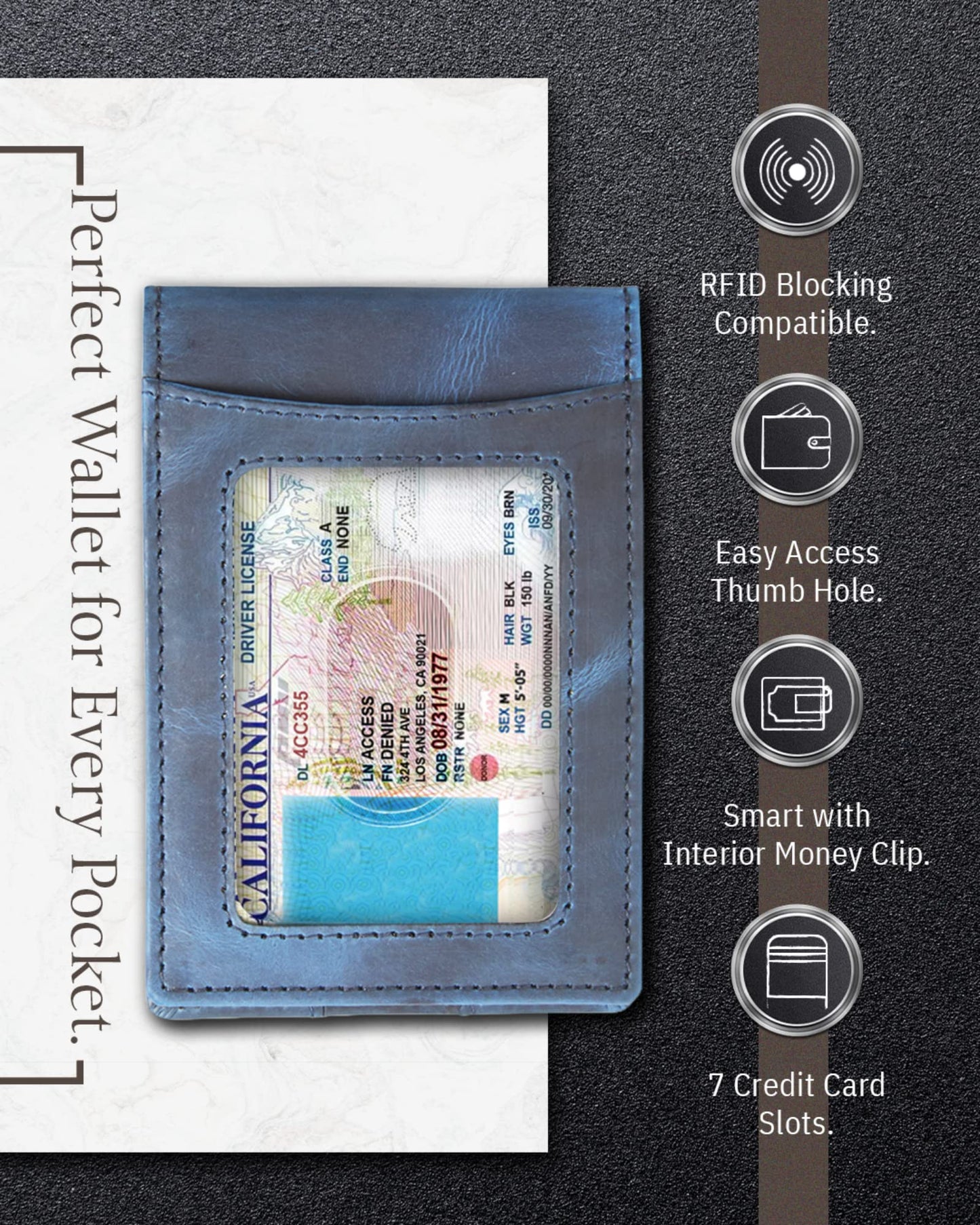 Access Denied Real Leather Wallets For Men - Money Clip Bifold Wallet RFID Front Pocket Thin Minimalist Mens Wallet Credit Card Holder
