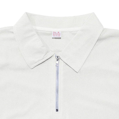 Men's Polo Shirts Short Sleeve Slim Fit Zip T-Shirts for Sports Golf Tennis Workout Henley Neck Tees Tops White